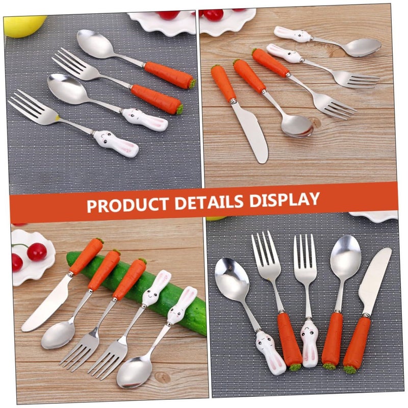 Stainless Steel Orange Cartoon Fork Spoon Set Easy Grip Kids Tableware - Image 3