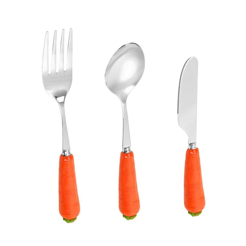 Stainless Steel Orange Cartoon Fork Spoon Set Easy Grip Kids Tableware - Image 2