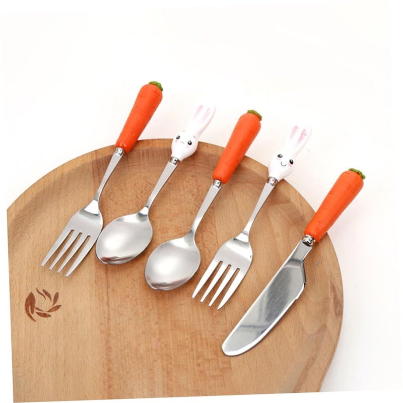 Stainless Steel Orange Cartoon Fork Spoon Set Easy Grip Kids Tableware - Image 5