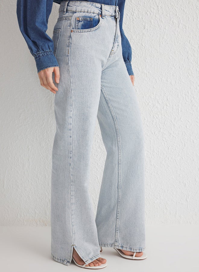 trendyol Light Blue Slit Hem High Waist Wide Leg Jeans - Image 3