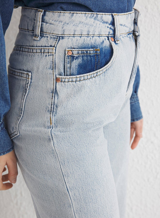 trendyol Light Blue Slit Hem High Waist Wide Leg Jeans - Image 4