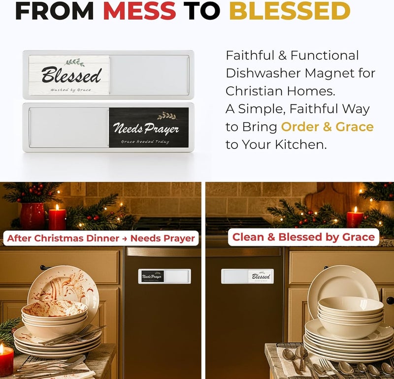 TLOEP Dishwasher Magnet Clean Dirty Sign - Faith Kitchen Decor Slide Indicator, Farmhouse Style, Religious Housewarming Gift for Christian Women Mom - Image 2