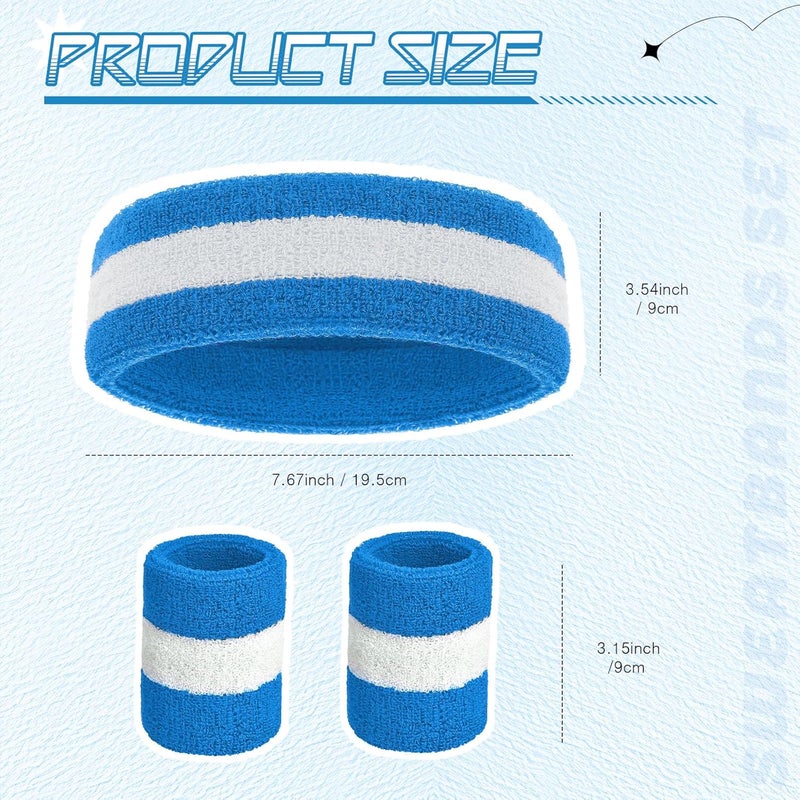 Bememo 6 Pcs Neon Sweatbands Set for Men Women 80s Tennis Striped Headband Sports Wristband Set Costumes Glow Cosplay Party - Image 4