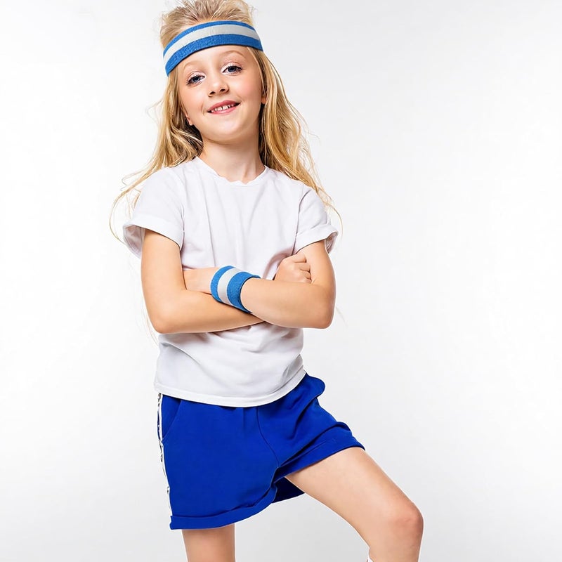 Bememo 6 Pcs Neon Sweatbands Set for Men Women 80s Tennis Striped Headband Sports Wristband Set Costumes Glow Cosplay Party - Image 5