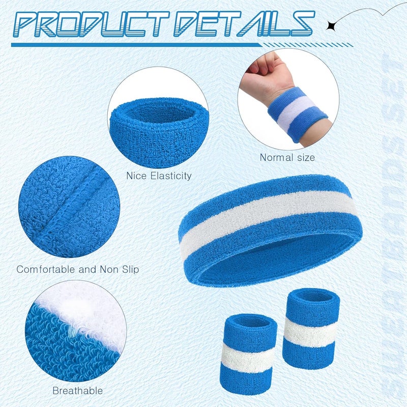 Bememo 6 Pcs Neon Sweatbands Set for Men Women 80s Tennis Striped Headband Sports Wristband Set Costumes Glow Cosplay Party - Image 3