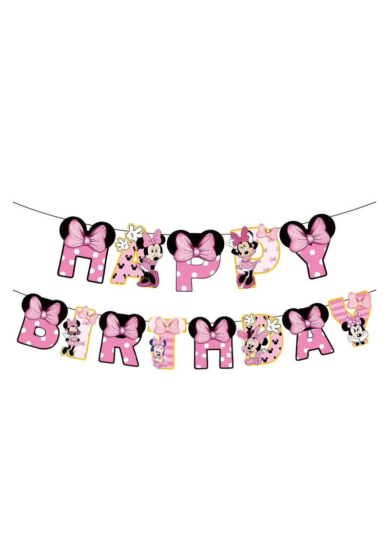 Minnie Mouse Balloon Party Kit with Happy Birthday Banner, Cake Decoration, Tablecloth Background Tableware Set, Perfect for Graduation Baby Shower Birthday Bachelor Party Background Decoration - Image 3