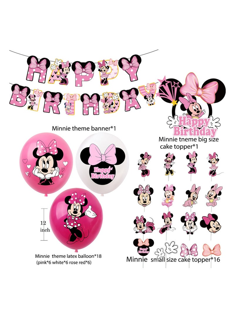 Minnie Mouse Balloon Party Kit with Happy Birthday Banner, Cake Decoration, Tablecloth Background Tableware Set, Perfect for Graduation Baby Shower Birthday Bachelor Party Background Decoration - Image 5