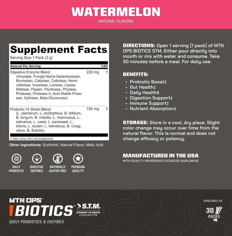 MTN OPS Biotics STM Probiotic Supplement for Gut Health Digestion  Immunity Support  SugarFree Natural Flavor Variety Pack 30 Servings  Best Probiotics for Digestive Health  Immune System - Image 3