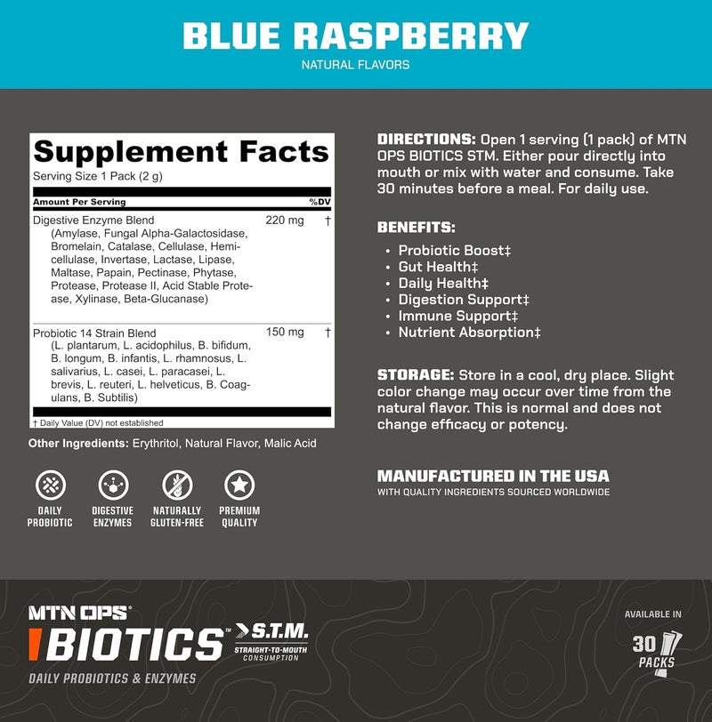 MTN OPS Biotics STM Probiotic Supplement for Gut Health Digestion  Immunity Support  SugarFree Natural Flavor Variety Pack 30 Servings  Best Probiotics for Digestive Health  Immune System - Image 4