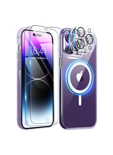 5 in 1,Magnetic Case Designed for iPhone 14 Pro Max Case,Compatible with Magsafe,2 Pcs Glass Screen Protector+Camera Lens Protector,Shockproof Slim Thin Phone Case Cover,6.7 inch,Crystal Clear