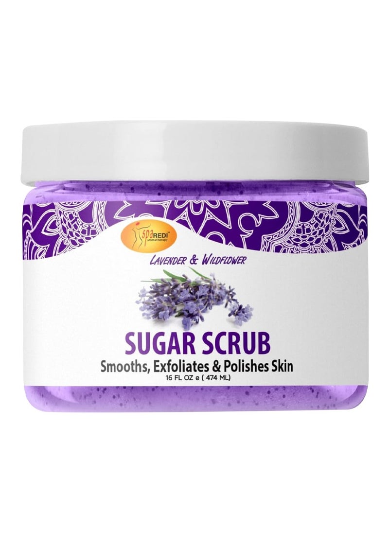 spa REDI - SPA REDI Sugar Scrub - Lavender and Wildflower - 16 Oz - Exfoliating, Moisturizing, Hydrating and Nourishing, Glow, Polish, Smooth and Fresh Skin - Body Exfoliator - Image 1