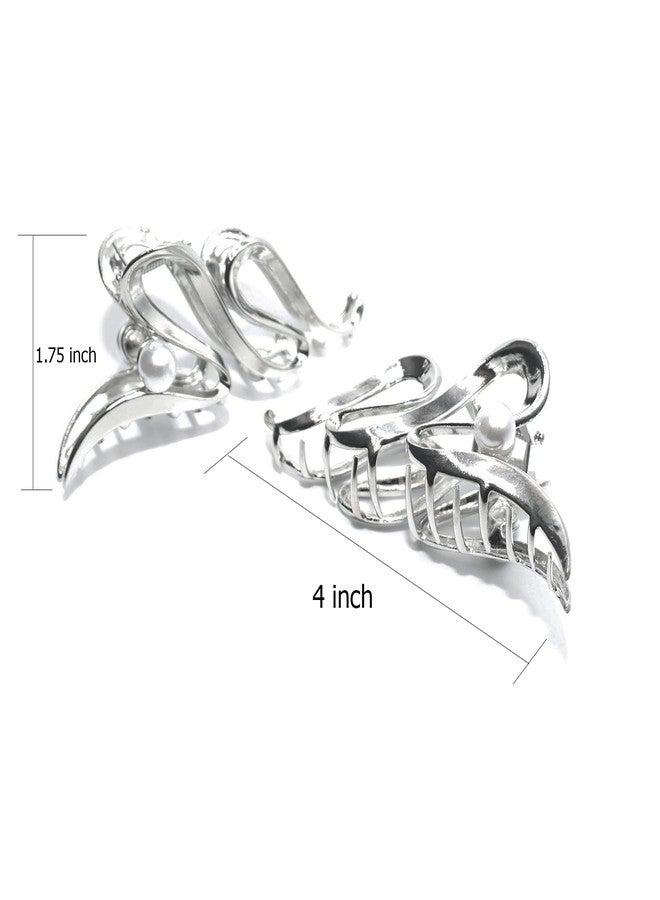 Luxxii - (2 Pack) 4" Vintage Metal Hair Jaw Claw Clip (Silver Tone_B) - Image 2