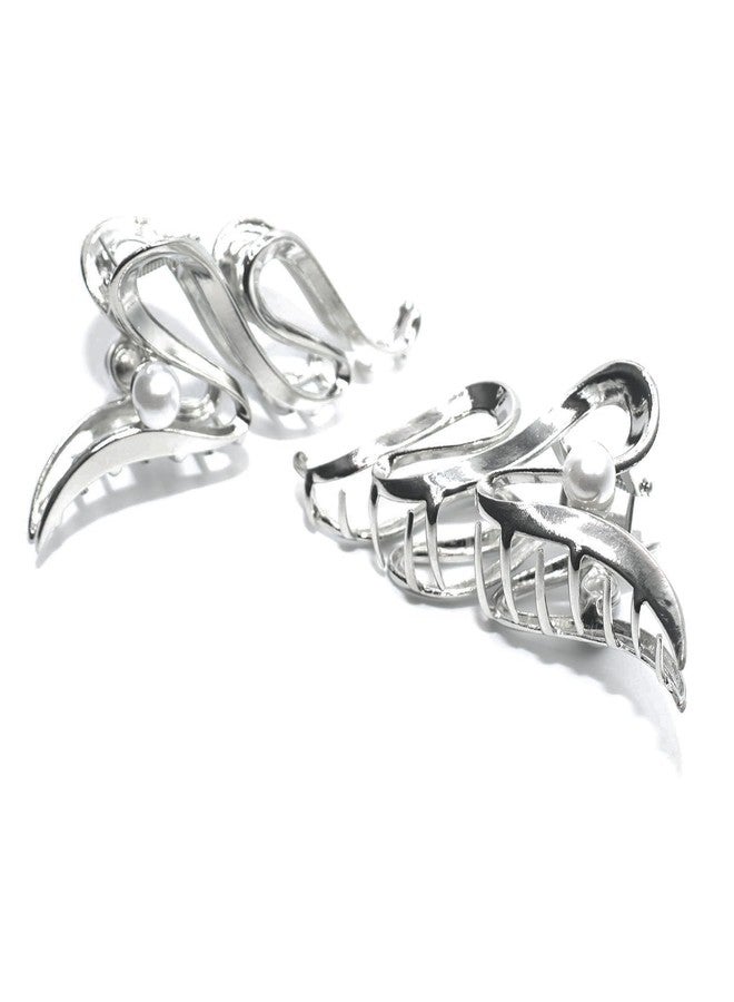 Luxxii - (2 Pack) 4" Vintage Metal Hair Jaw Claw Clip (Silver Tone_B) - Image 3