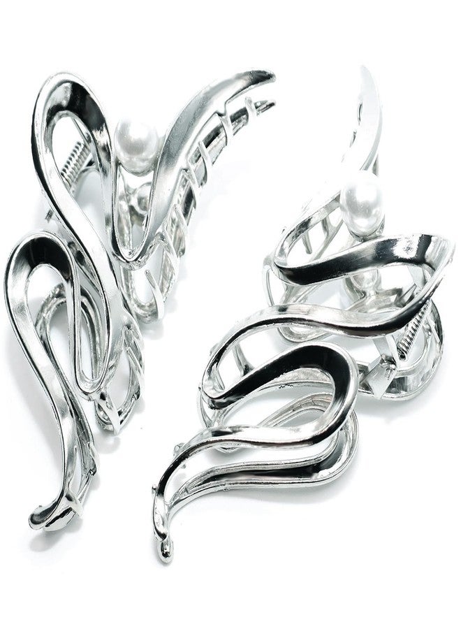 Luxxii - (2 Pack) 4" Vintage Metal Hair Jaw Claw Clip (Silver Tone_B) - Image 1