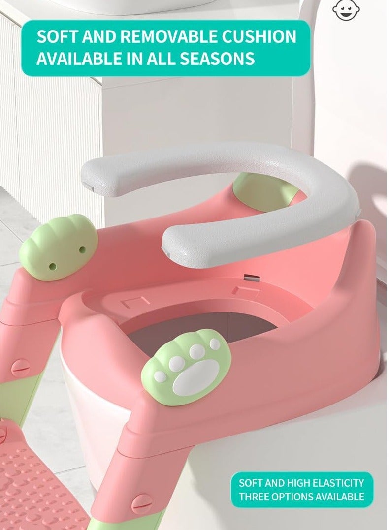 Arabest Potty Training Seat with Step Stool Ladder, Potty Training Toilet for Kids Boys Girls, Toddlers - Comfortable and Safe Potty Seat with Non-Slip Pad (Pink) - Image 5