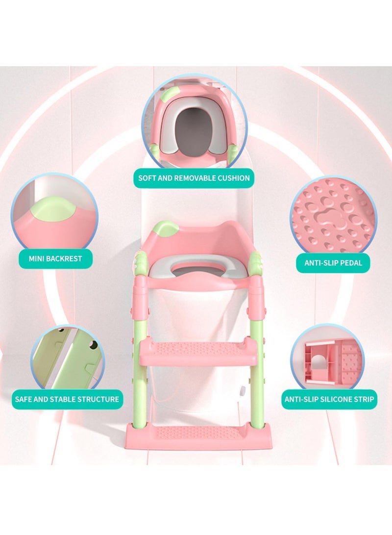 Arabest Potty Training Seat with Step Stool Ladder, Potty Training Toilet for Kids Boys Girls, Toddlers - Comfortable and Safe Potty Seat with Non-Slip Pad (Pink) - Image 2