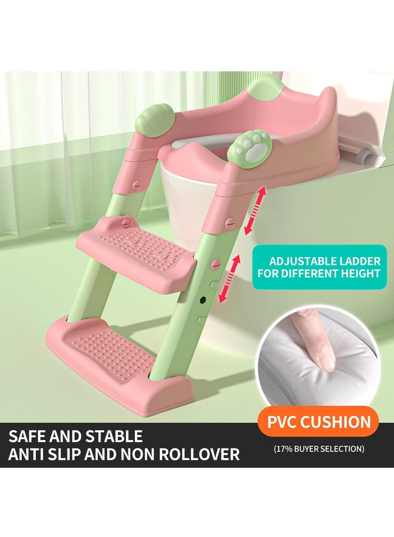 Arabest Potty Training Seat with Step Stool Ladder, Potty Training Toilet for Kids Boys Girls, Toddlers - Comfortable and Safe Potty Seat with Non-Slip Pad (Pink) - Image 3