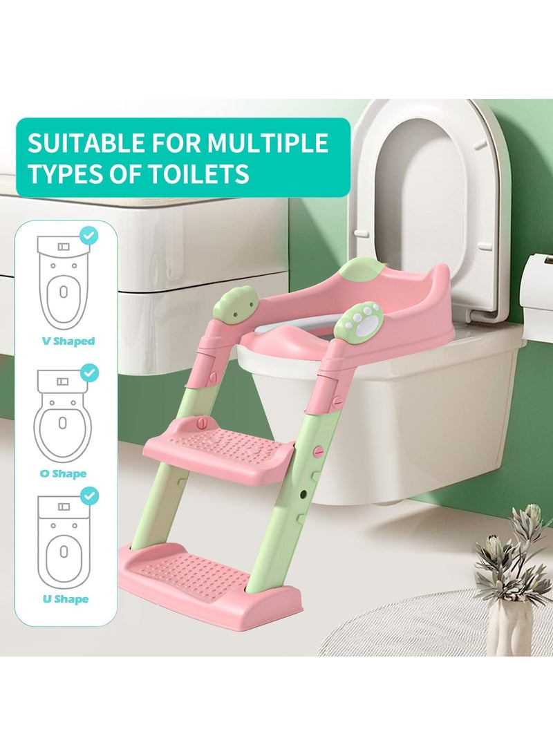 Arabest Potty Training Seat with Step Stool Ladder, Potty Training Toilet for Kids Boys Girls, Toddlers - Comfortable and Safe Potty Seat with Non-Slip Pad (Pink) - Image 4