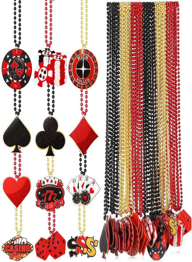 Ferreve Casino Night Beaded Necklaces Bulk 12 Styles Casino Dice Dollar Sign Necklaces Gold Red Black Beaded Necklace for Casino Birthday Party Favors Supplies (72) - Image 1