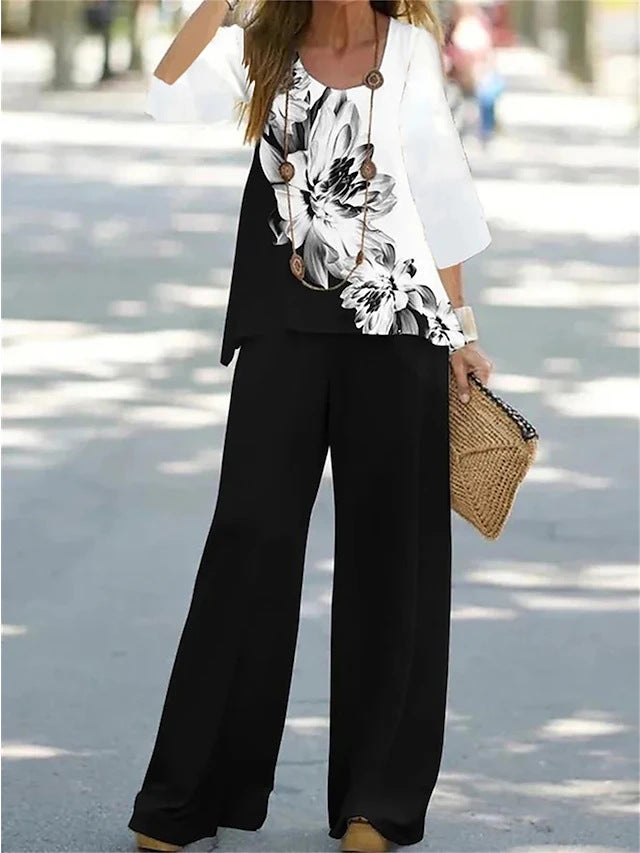 Cross-border foreign trade European and American long sleeve suit Amazon autumn new round neck linen printed coat shirt suit 20101005010 - Image 4