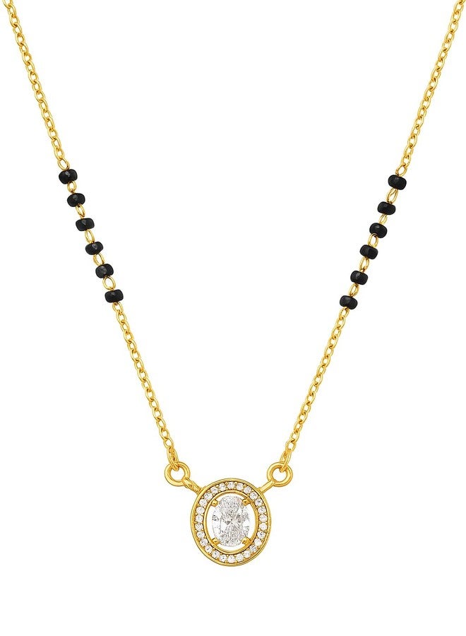 sweeply Elegant Mangalsutra for Women | Black Beads Chain with Oval Stone Pendant | Traditional & Modern Daily, Wear Jewelry, Best Birthday Gift, perfect for Anniversary gift, Mother's Day giftt, Valentine Gift, Gift for Diwali - Image 1