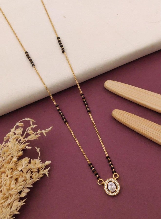 sweeply Elegant Mangalsutra for Women | Black Beads Chain with Oval Stone Pendant | Traditional & Modern Daily, Wear Jewelry, Best Birthday Gift, perfect for Anniversary gift, Mother's Day giftt, Valentine Gift, Gift for Diwali - Image 2