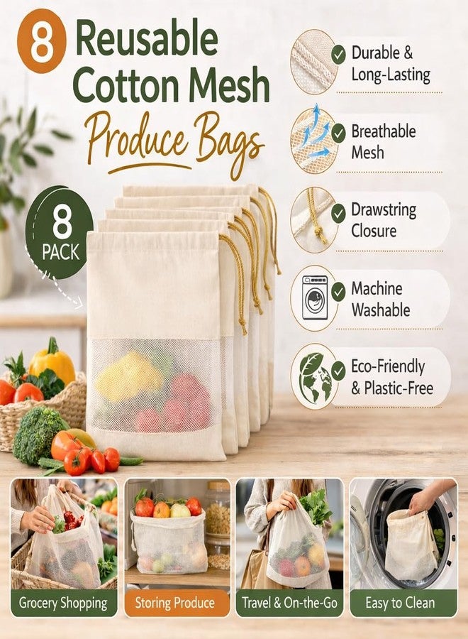REWOP Vegetable Bag for Fridge, Reusable Fridge Storage Bags, Washable Cloth Bags for Fruits & Vegetables, Muslin Reusable Washable & Multipurpose use Cloth Bags with Drawstrings (13 x 10 Inch- 8 pcs) - Image 4