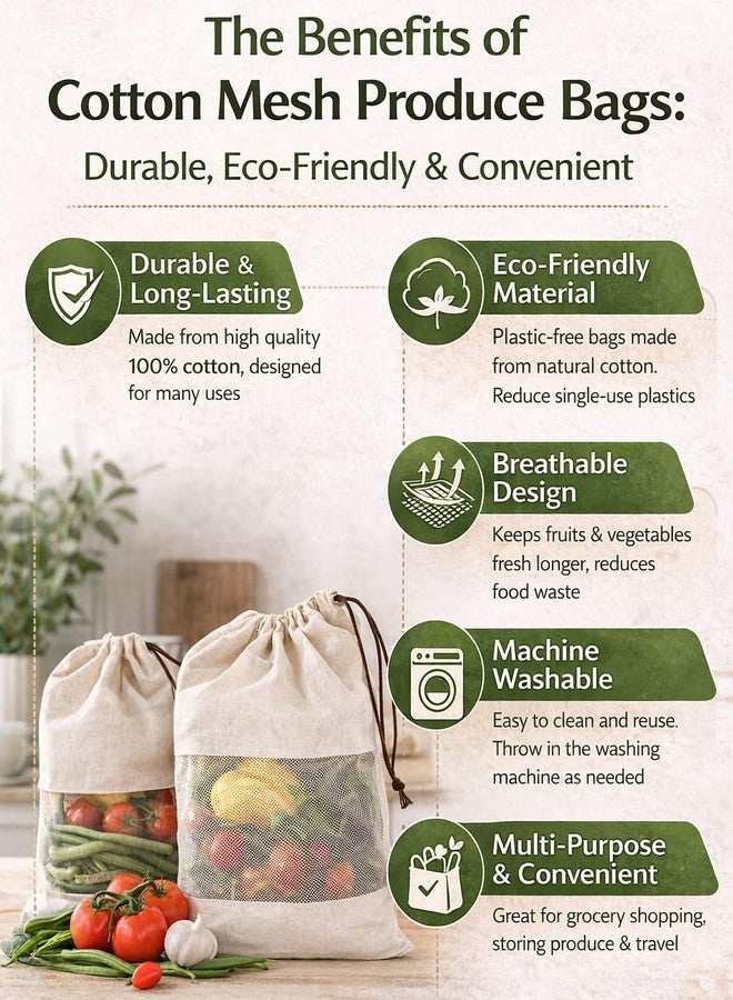REWOP Vegetable Bag for Fridge, Reusable Fridge Storage Bags, Washable Cloth Bags for Fruits & Vegetables, Muslin Reusable Washable & Multipurpose use Cloth Bags with Drawstrings (13 x 10 Inch- 8 pcs) - Image 3