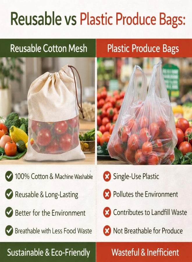REWOP Vegetable Bag for Fridge, Reusable Fridge Storage Bags, Washable Cloth Bags for Fruits & Vegetables, Muslin Reusable Washable & Multipurpose use Cloth Bags with Drawstrings (13 x 10 Inch- 8 pcs) - Image 5
