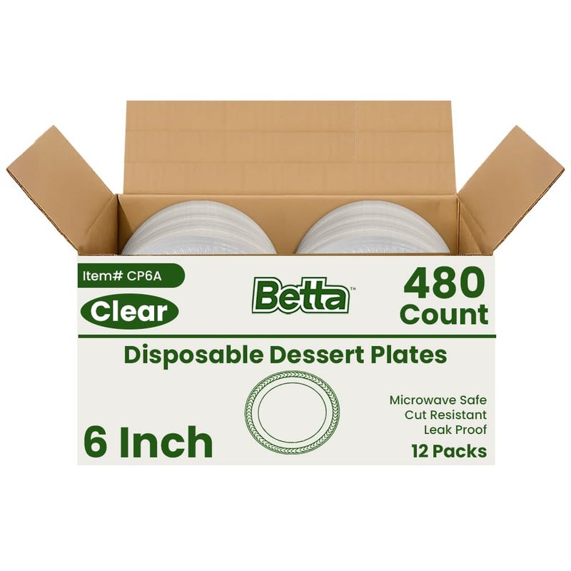 Betta 6-Inch Disposable Plastic Dessert Plates, Clear, 480 Count, Bulk Case for Schools, Breakrooms and Cafeteria, Microwave Safe (12 Pack Per Box x40) - Image 3