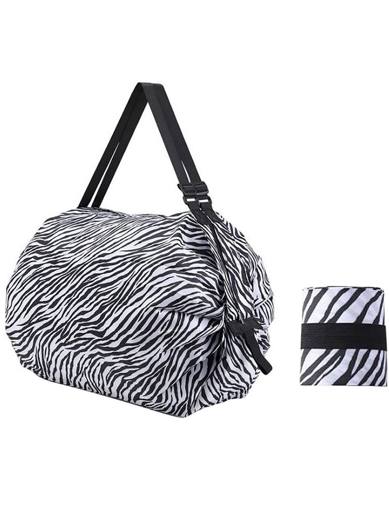 DubaiGallery Folding Supermarket Shopping Bag with Zipper | Nylon Waterproof Travel Luggage Bag Portable Foldable Shopping Bag | Multiuse Grocery Shoulder Handbag Travel Bag - Image 3