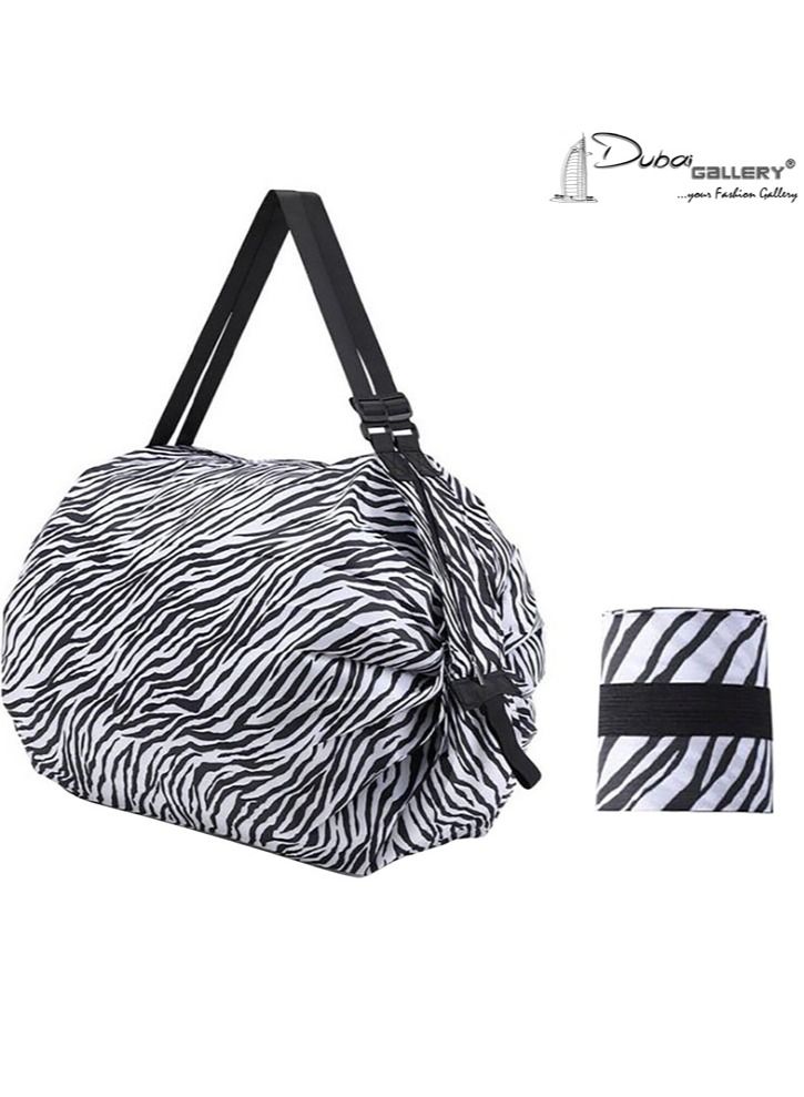 DubaiGallery Folding Supermarket Shopping Bag with Zipper | Nylon Waterproof Travel Luggage Bag Portable Foldable Shopping Bag | Multiuse Grocery Shoulder Handbag Travel Bag - Image 1
