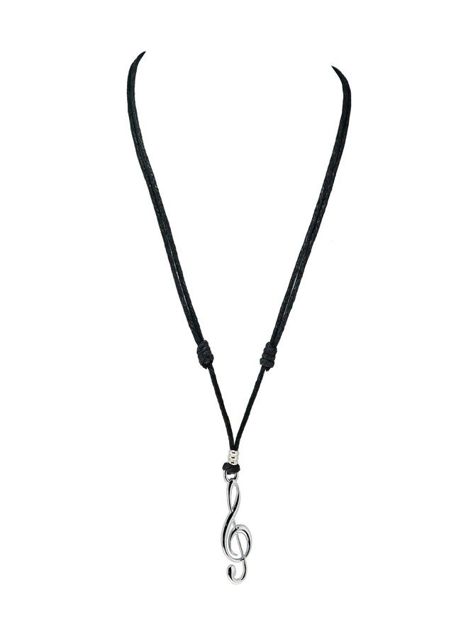 BlueRica Treble G Clef on Adjustable Black Cord Necklace (Chrome Finish) - Image 1