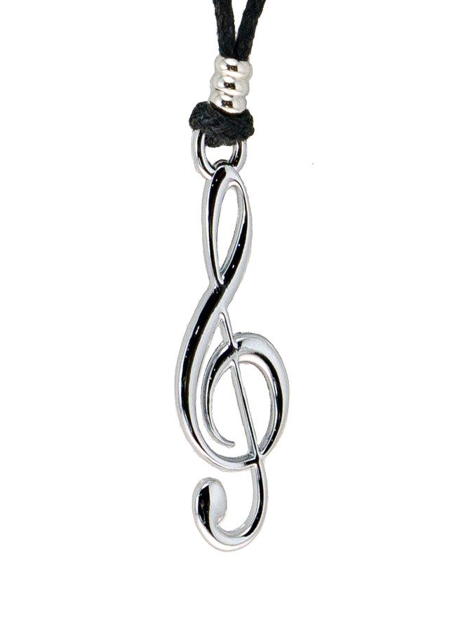 BlueRica Treble G Clef on Adjustable Black Cord Necklace (Chrome Finish) - Image 3