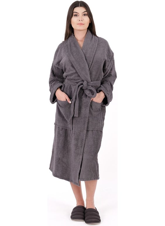 MODELHOME Soft Line Cotton Shawl Gray Color (L- x l-2 x l-3 x l-4 x l) Large / King Size Bathrobe  - Image 1