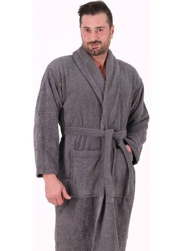 MODELHOME Soft Line Cotton Shawl Gray Color (L- x l-2 x l-3 x l-4 x l) Large / King Size Bathrobe  - Image 2