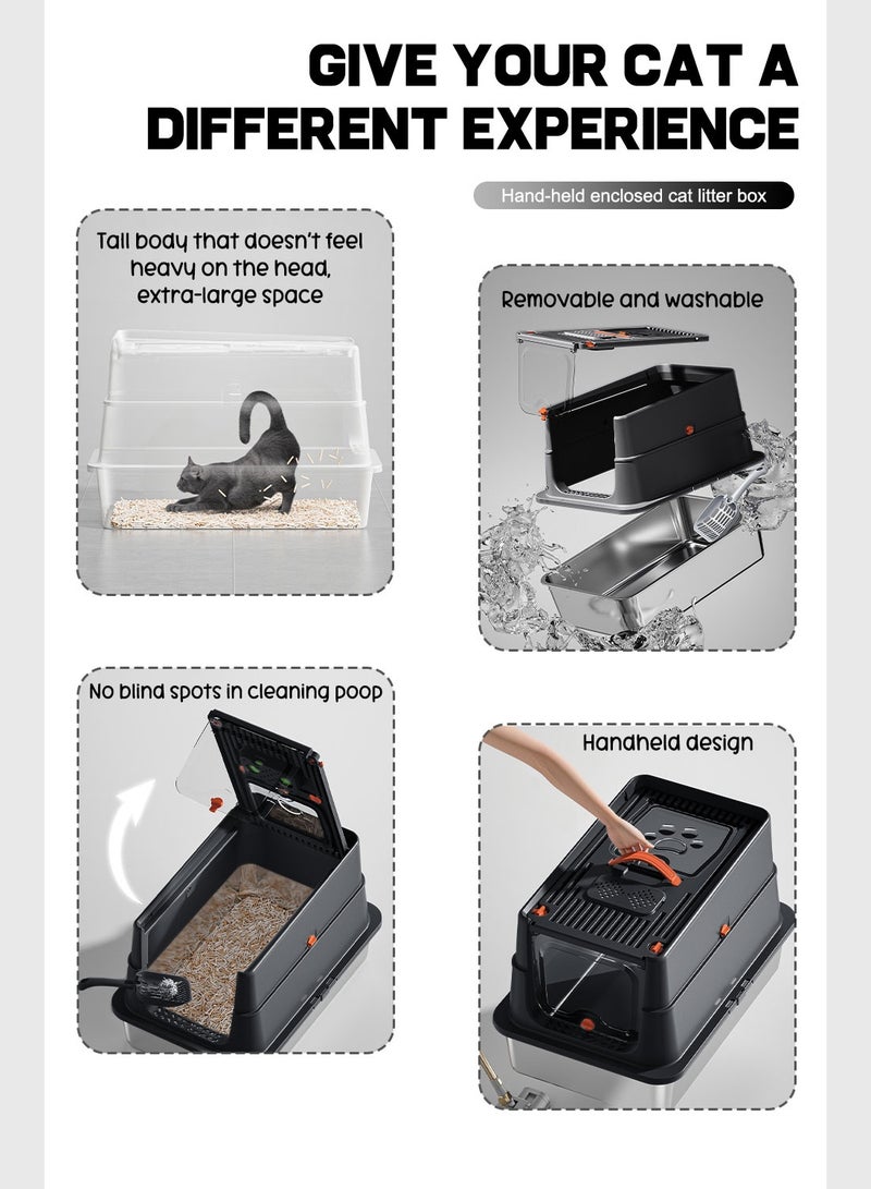 كيدل الفولاذ المقاوم للصدأ قطة القمامة مربع مع غطاء الجوانب العالية معدنية قطة القمامة مربع غير عصا ومكافحة التسرب رائحة مجانية - Image 3