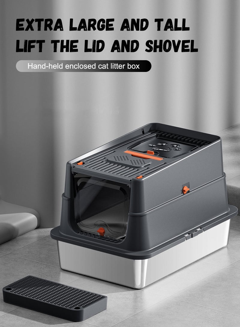 كيدل الفولاذ المقاوم للصدأ قطة القمامة مربع مع غطاء الجوانب العالية معدنية قطة القمامة مربع غير عصا ومكافحة التسرب رائحة مجانية - Image 4