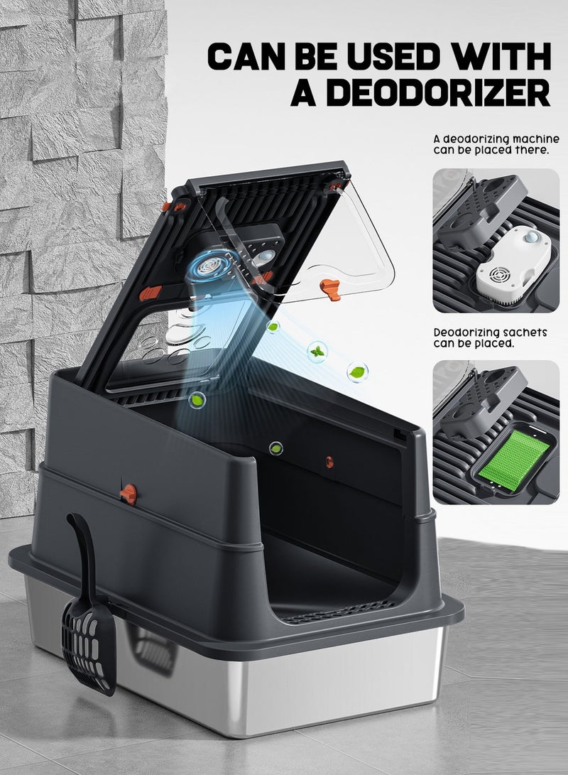 كيدل الفولاذ المقاوم للصدأ قطة القمامة مربع مع غطاء الجوانب العالية معدنية قطة القمامة مربع غير عصا ومكافحة التسرب رائحة مجانية - Image 2