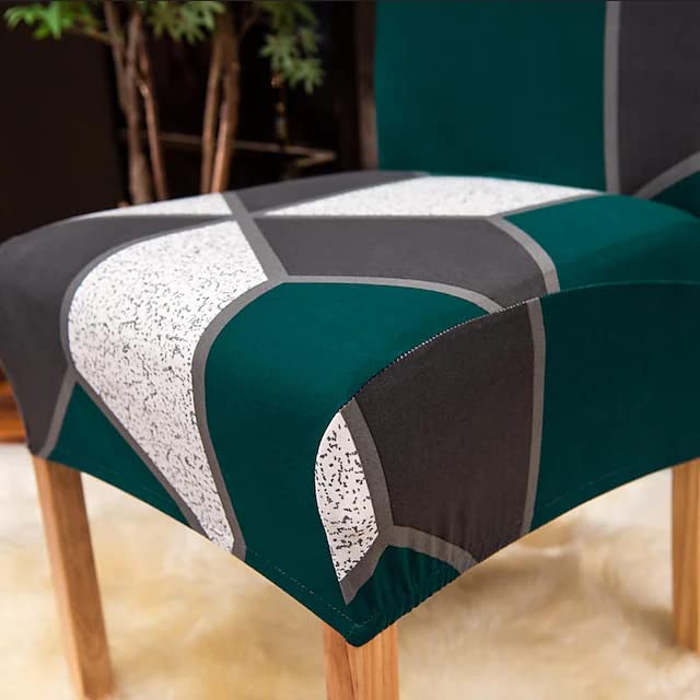 Styleys Polyester Printed Washable Elastic Dining Chair Cover Slipcovers (Set of 6, Green Grey Prism, SLMC2021) - Image 4