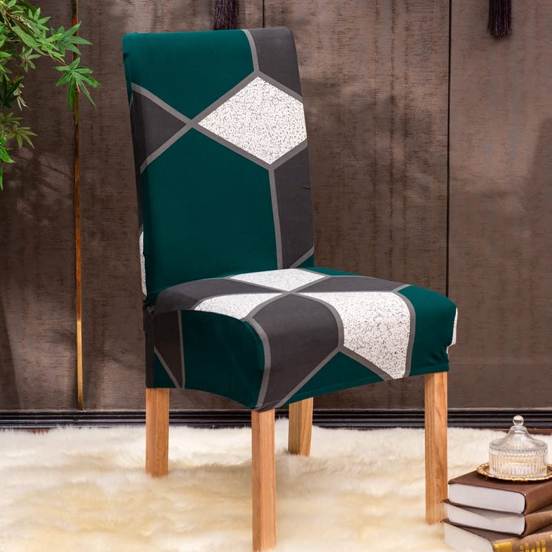 Styleys Polyester Printed Washable Elastic Dining Chair Cover Slipcovers (Set of 6, Green Grey Prism, SLMC2021) - Image 2