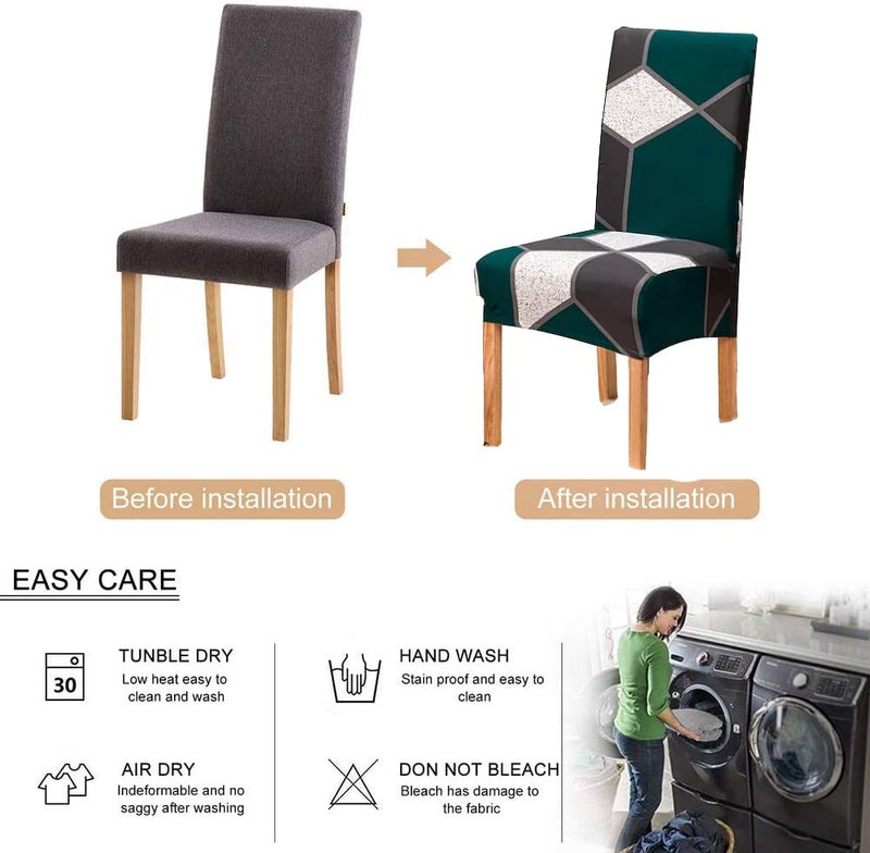 Styleys Polyester Printed Washable Elastic Dining Chair Cover Slipcovers (Set of 6, Green Grey Prism, SLMC2021) - Image 5