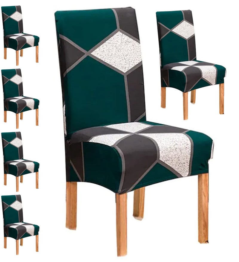 Styleys Polyester Printed Washable Elastic Dining Chair Cover Slipcovers (Set of 6, Green Grey Prism, SLMC2021) - Image 1