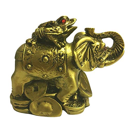 GJ Feng Shui Frog on Elephant Showpiece Brass Color - Image 2