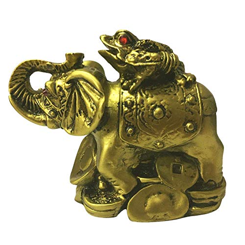 GJ Feng Shui Frog on Elephant Showpiece Brass Color - Image 3