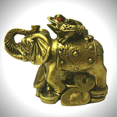 GJ Feng Shui Frog on Elephant Showpiece Brass Color - Image 1