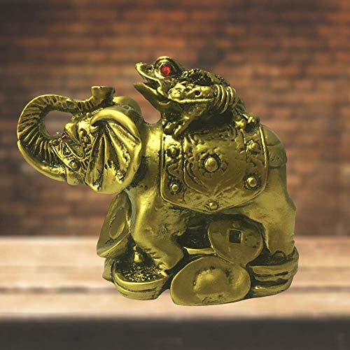 GJ Feng Shui Frog on Elephant Showpiece Brass Color - Image 4