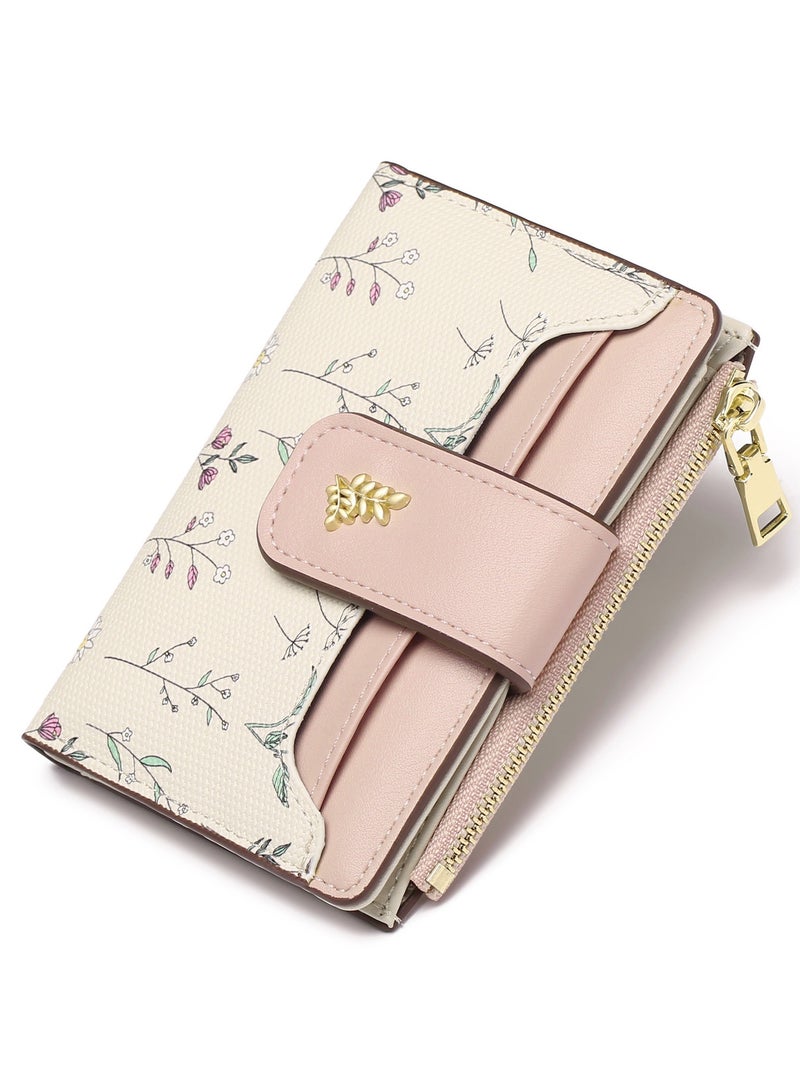 JOY Women Wallet  Leather Short Wallet Bifold RFID Blocking Wallet Credit Card Holder Organizer with Zipper Pocket Mini Lady Purse - Image 1