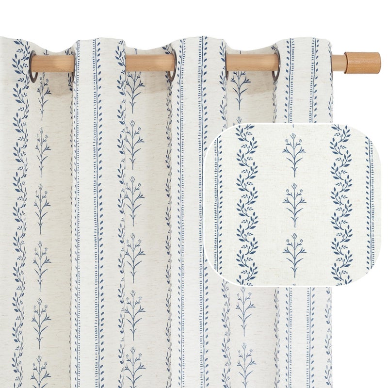 BGment Navy Blue Vintage Floral French Country Curtains 84 Inch Length for Living Room Boho Print Light Filtering Window Curtains & Drapes for Farmhouse Rustic, Each 52 Inch Wide, 2 Panels Set - Image 1