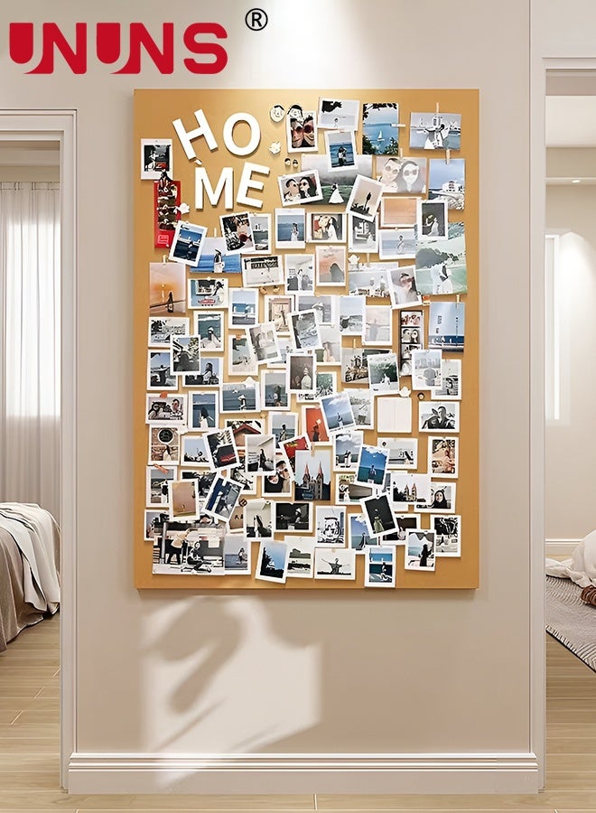 UNUNS Felt Board,Bulletin Board, 60*80CM Decorative Felt Pin Board,Cork Board,Foldable Photo Board with Home Pattern Design,Self-Adhesive Vision Board Mood Board,Felt Bulletin Board for Living Room Office Wall Decor,Yellow - Image 1